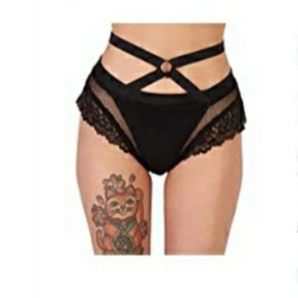 Black Strappy pole race scrappy lace bottoms size medium